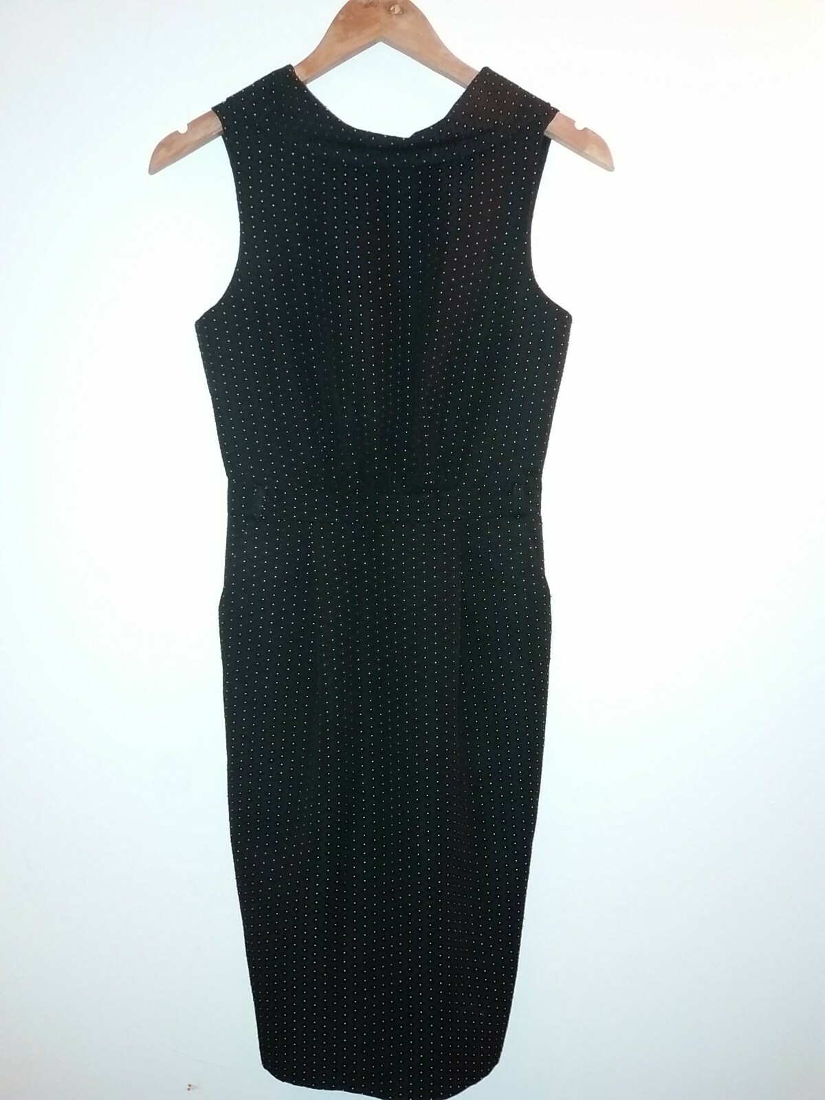 WAREHOUSE DRESS SIZE 8 BLACK SCOOP NECK LOW BACK Shift Black Spotty White Cc