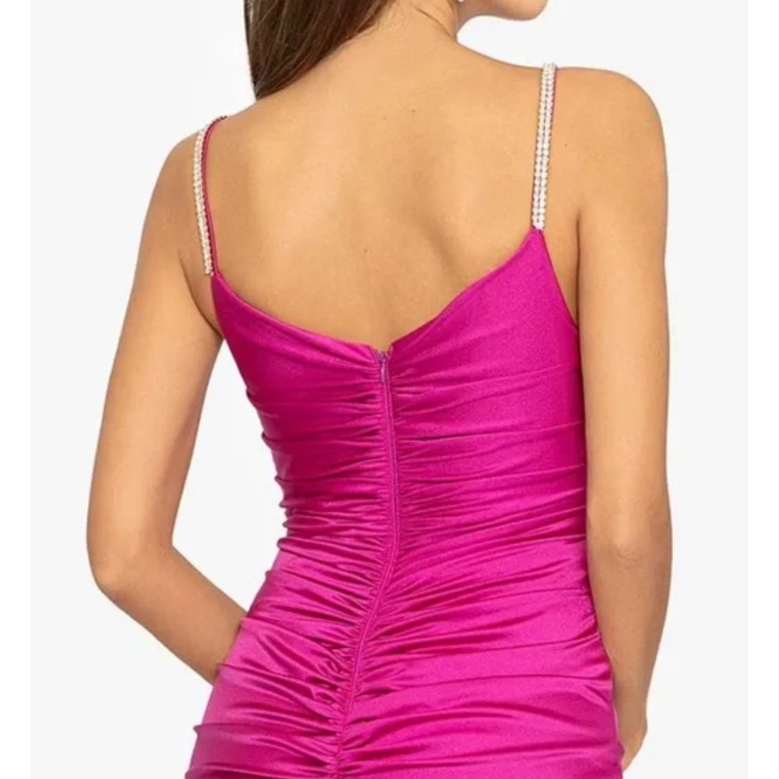 XSCAPE Rhinestone Strap Ruched Seam Sleeveless Gown Pink Formal Stretch US 2 NWT
