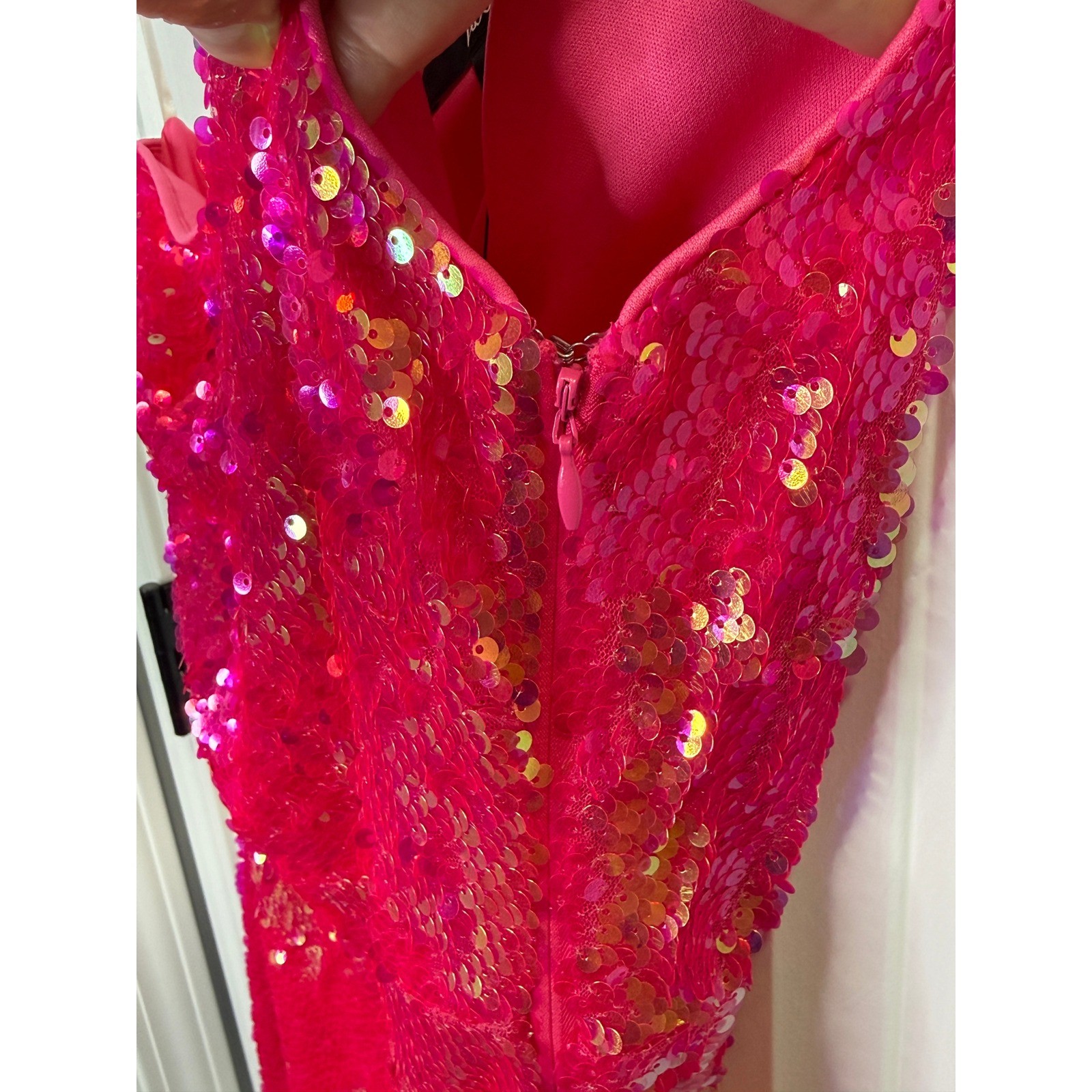 Lulus Small Hot Pink Sequin One-Shoulder Mini Dress Hoco Prom Starry Scene