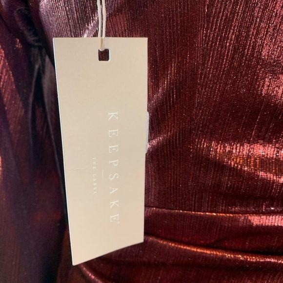 Keepsake The Label Never Again Metallic Berry Faux Wrap Dress Asymmetrical New
