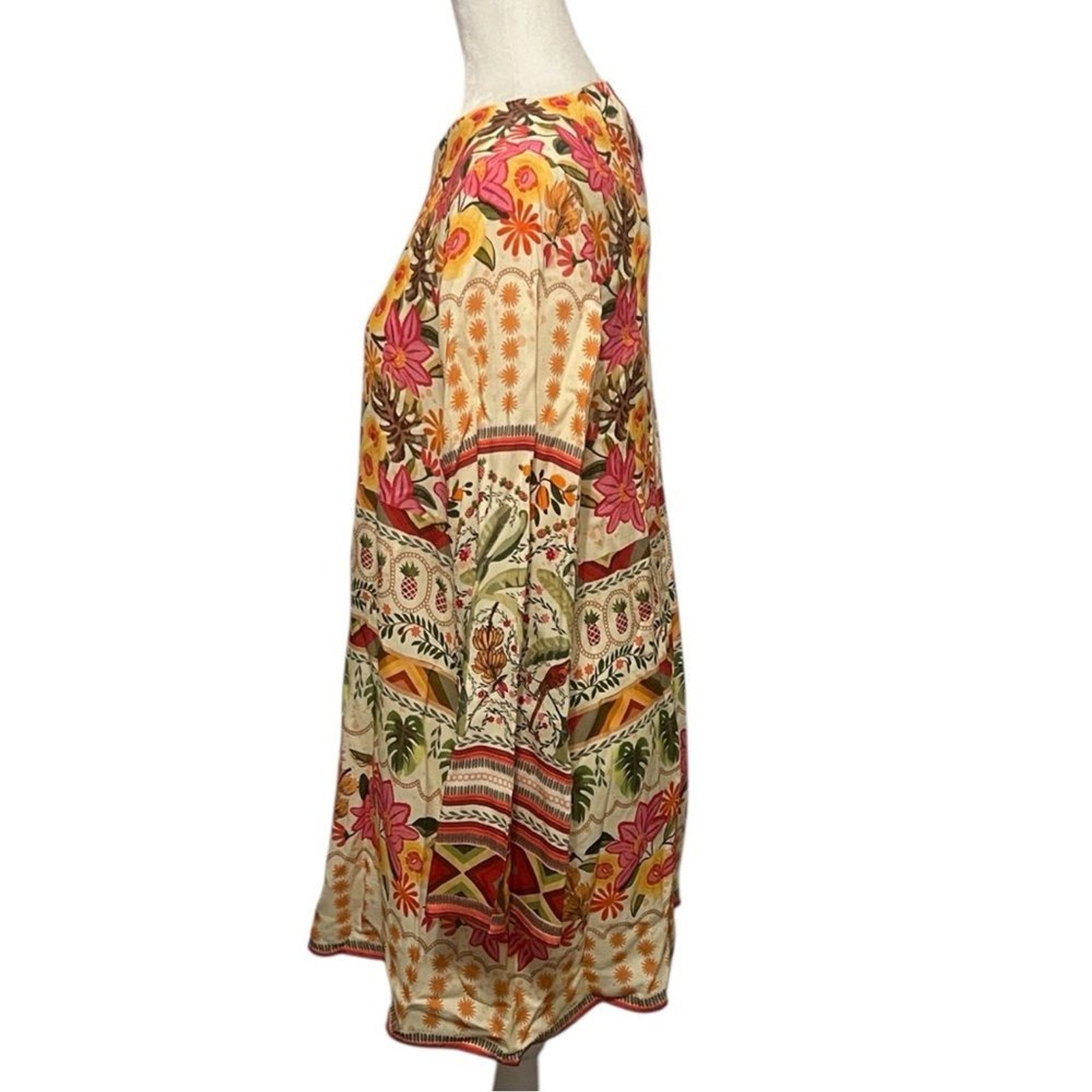 NWT Celina Moon Floral Boho Tunic Dress Bell Sleeve Pockets Large Resort