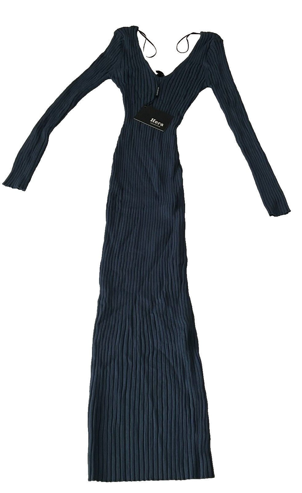 Hera Collection Long Sleeve Bodycon Dress Womens Size S Long Blue Ribbed Stretch