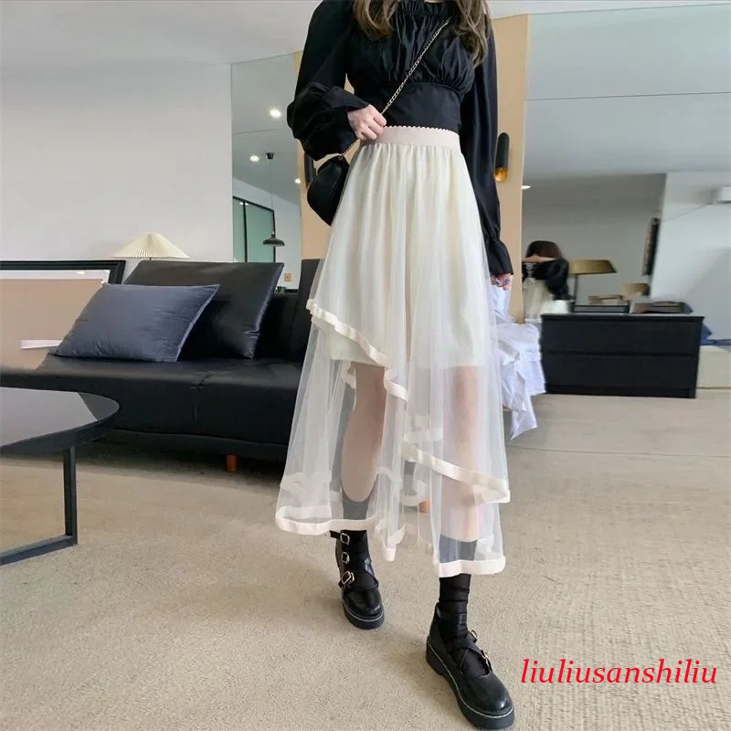 New Style Tulle Skirt Spliced Irregular Cake Skirt for Women Spring Autumn High-