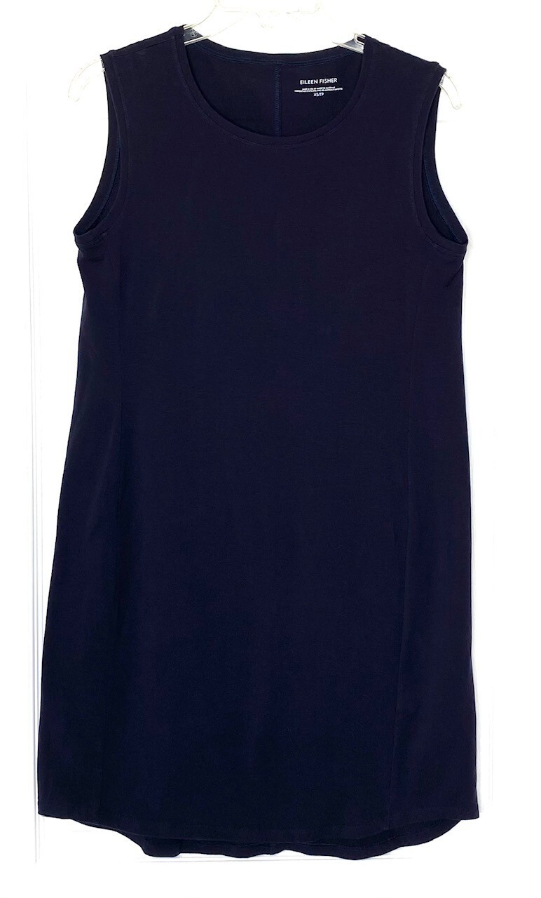 EILEEN FISHER Navy Blue Cotton Spandex Stretch Jersey Seamed Dress XS = 2/4