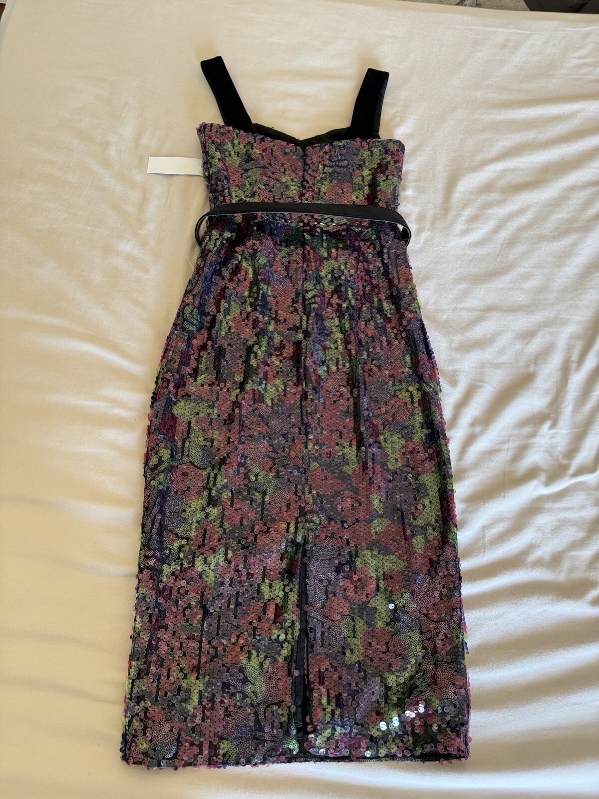 Dress the Population Nicole Sequined Deep Plum Midi Dress Pencil Belted Small S