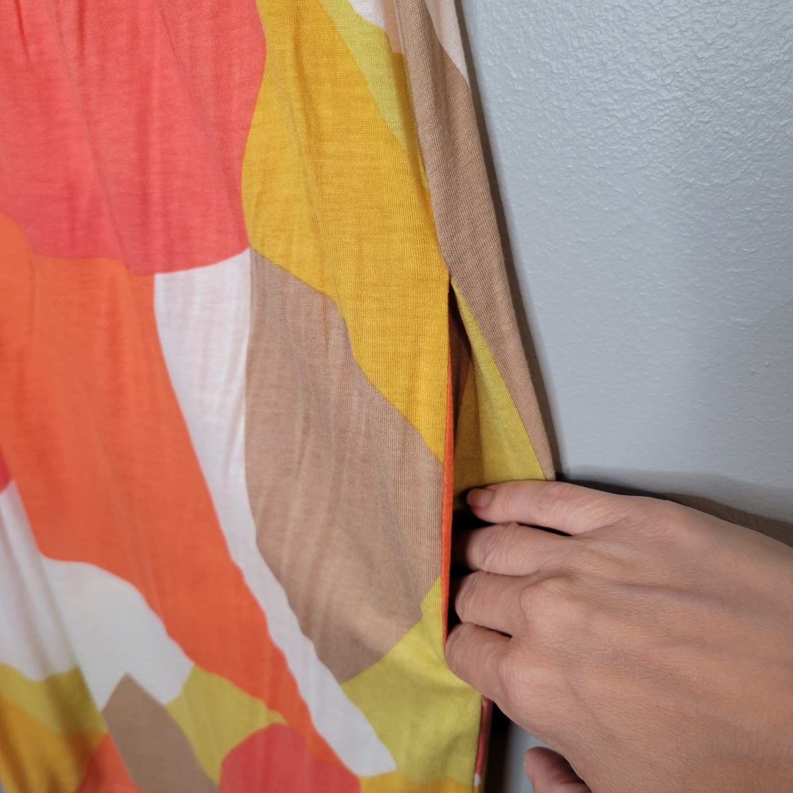 Mossimo Abstract Geometric Shift Dress Size L Orange Yellow Tan Retro Mod Funky