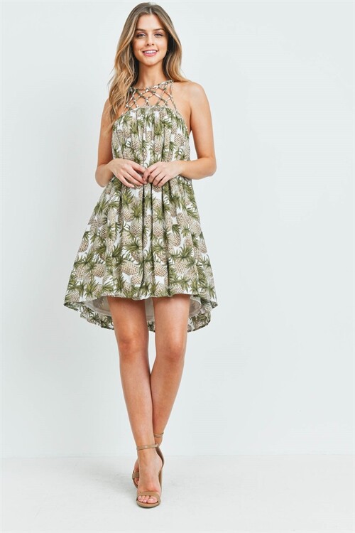 White Pineapple Print Sundress Shift Dress Size Large Summer Travel