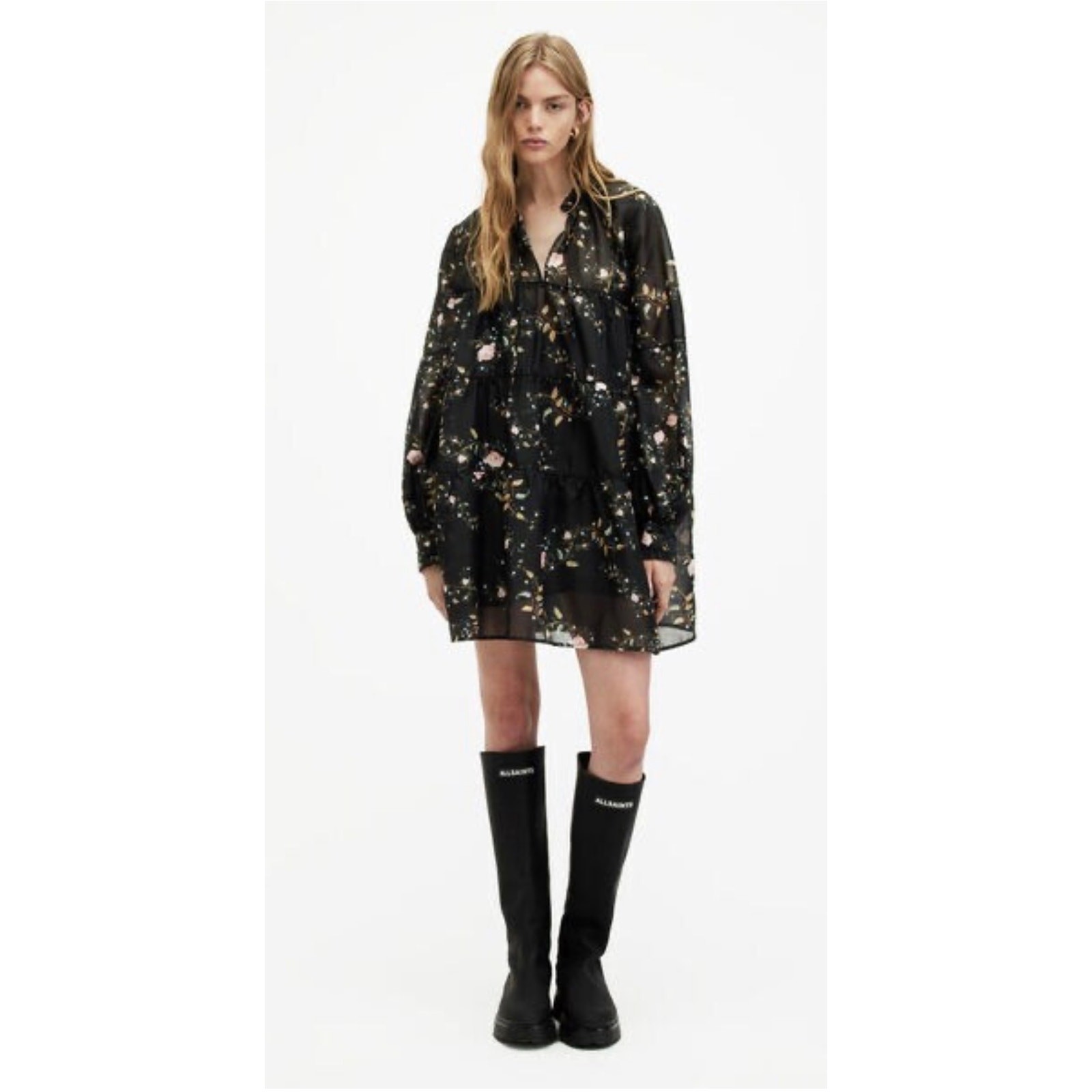 All Saints Mindy Oversized Oto Mini Dress Black Size 8