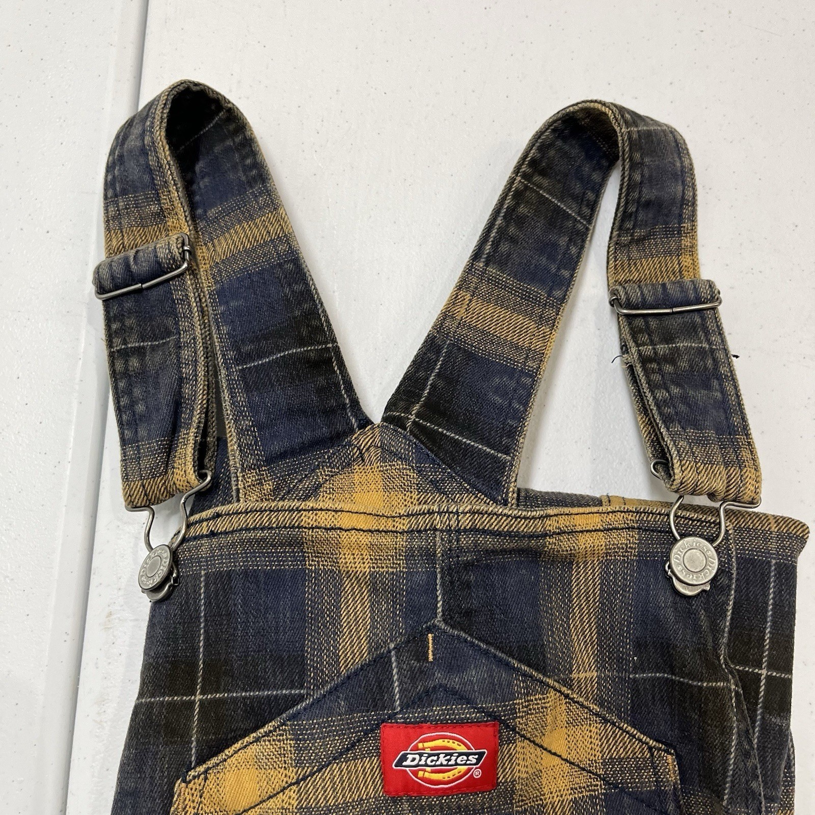 Dickies Overall Jumper Mini Dress Black Brown Tarten Plaid M Workwear Country