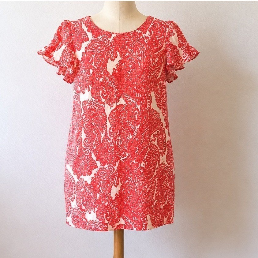 Grace Elements Shift Dress Womens Coral White Paisley Linen Blend XL