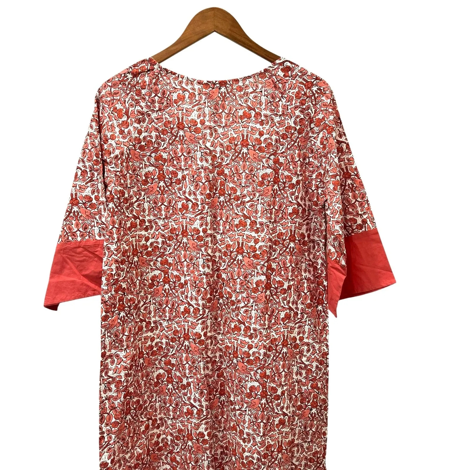 Pomegranate Kaftan Caftan Dress Womens XS Orange Bird Floral Long Cotton Boho