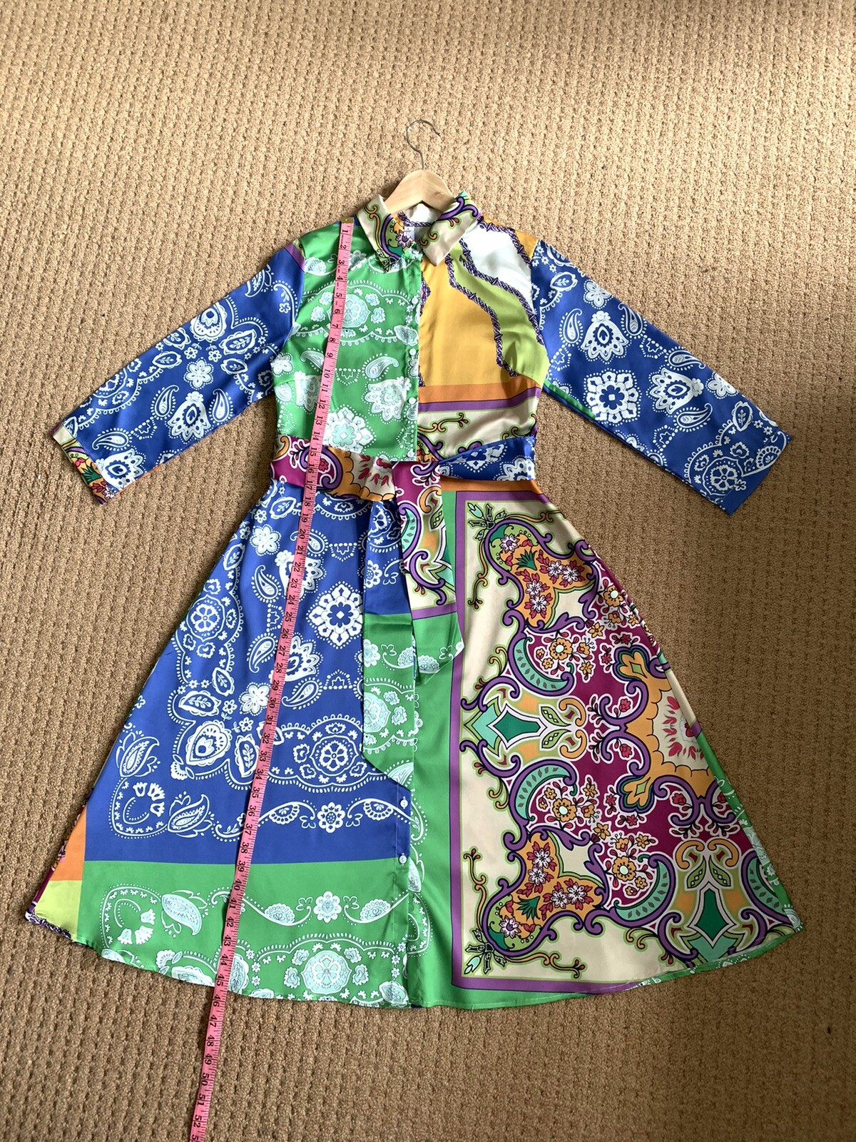 multicolour printed satin dress L