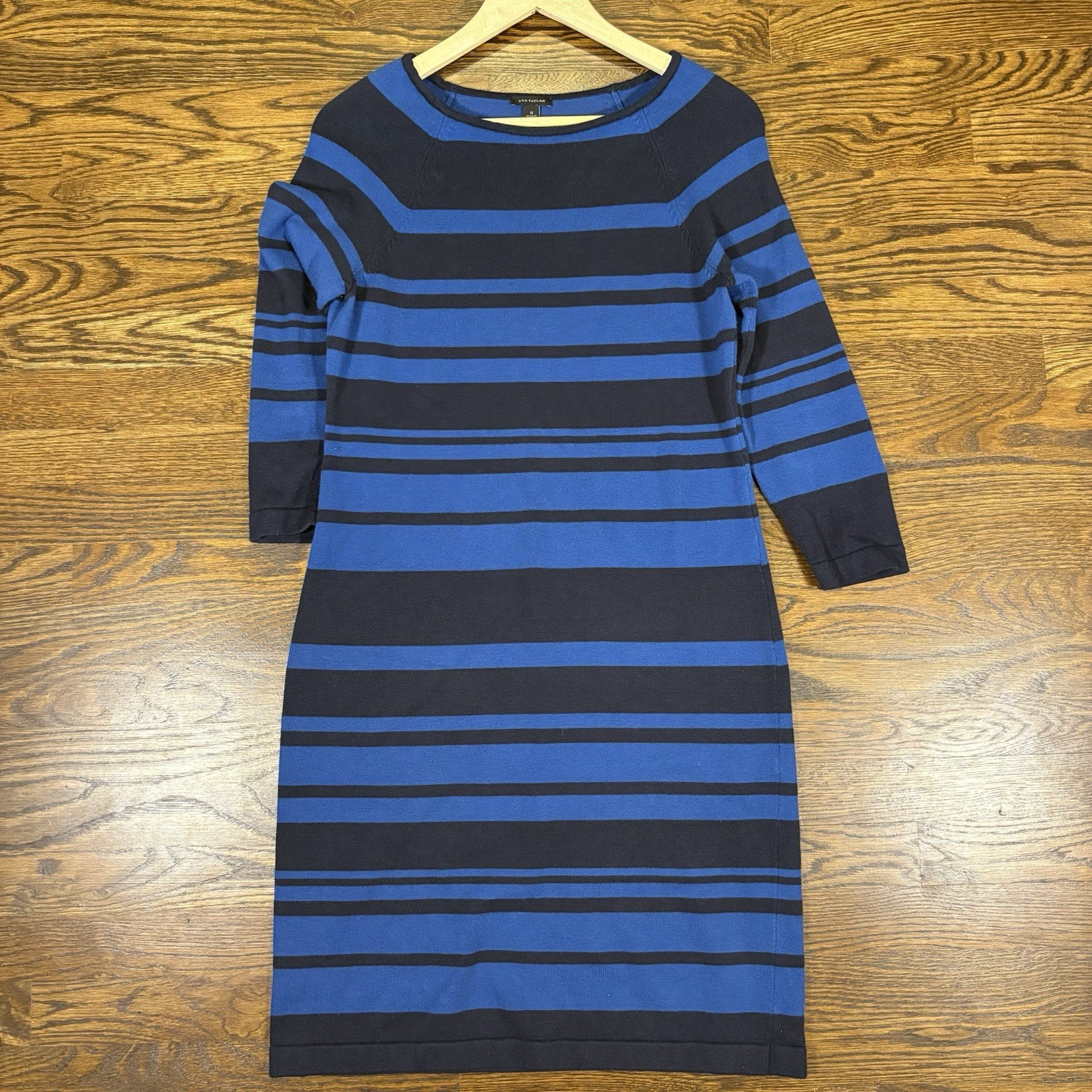 Ann Taylor Blue Striped Sweater Dress Women’s Size S Knit Colorblock Pullover