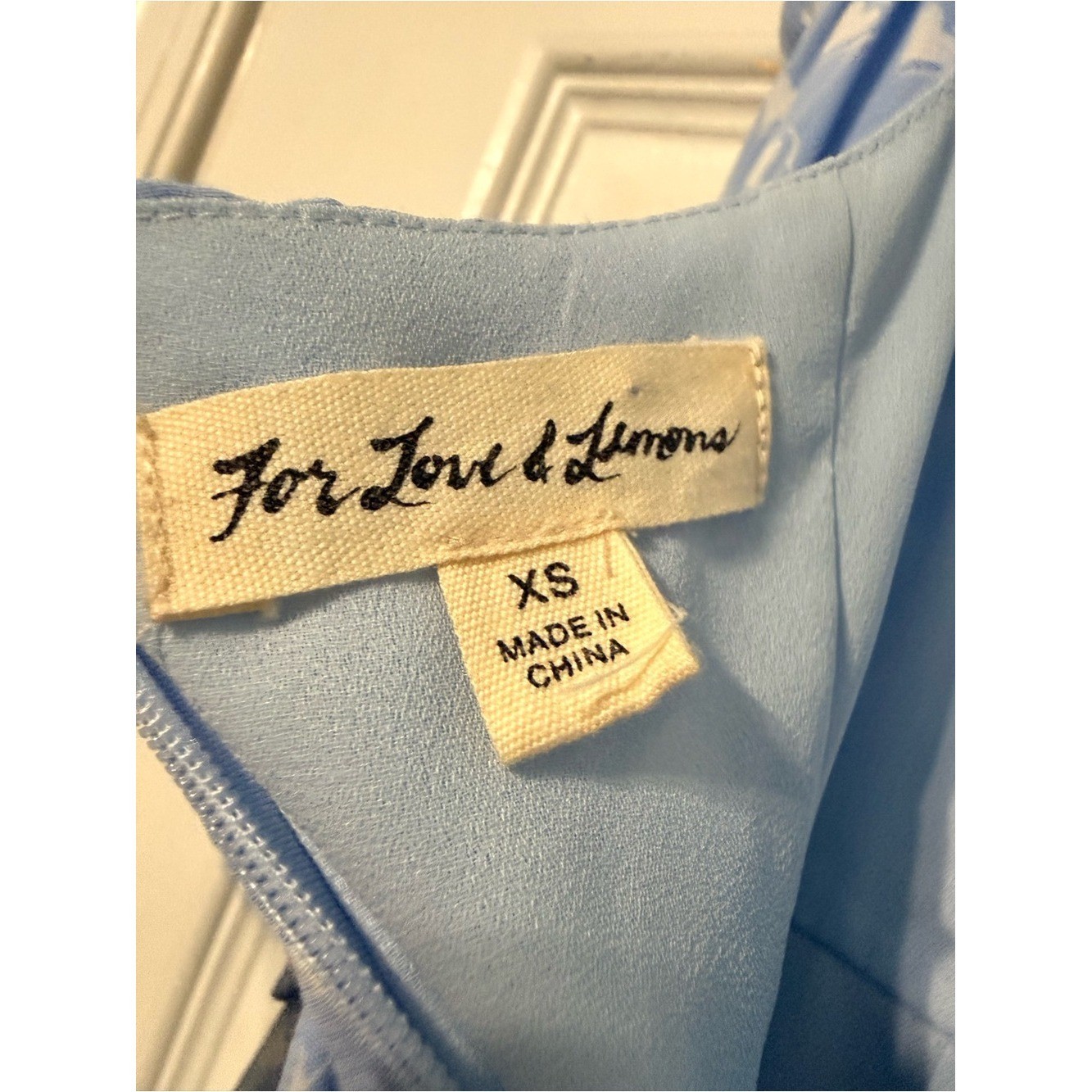 For Love & Lemons Sweetheart Mini Dress Light Blue Heart Print Size XS