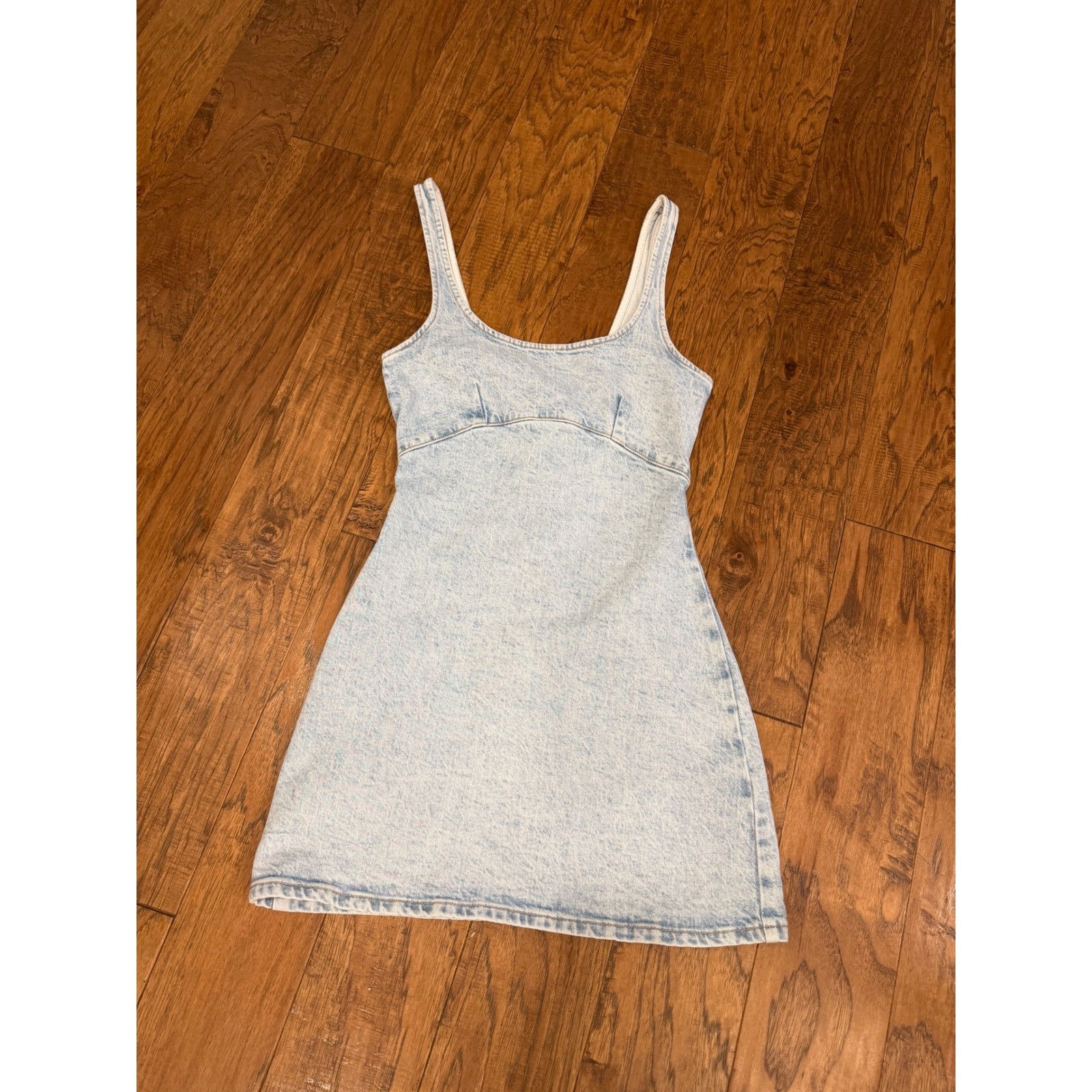 ASOS Design Womens Light Wash Denim Mini Dress Scoop Neck Blue Size US 2
