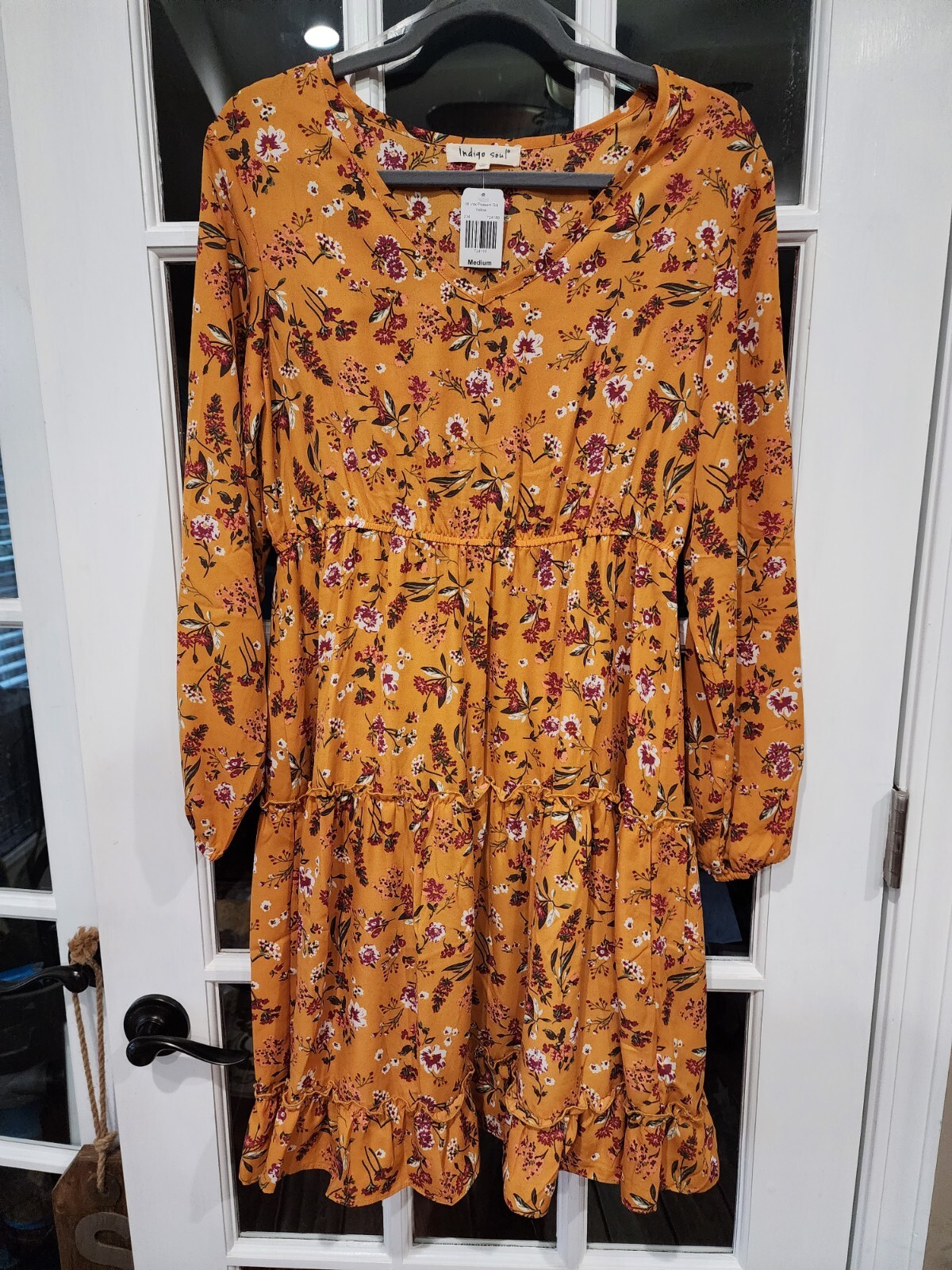 🌼🌷🪻Indigo Soul Peasant Dress Womens Yellow Flowers Size Medium NWT🪻🌷🌼