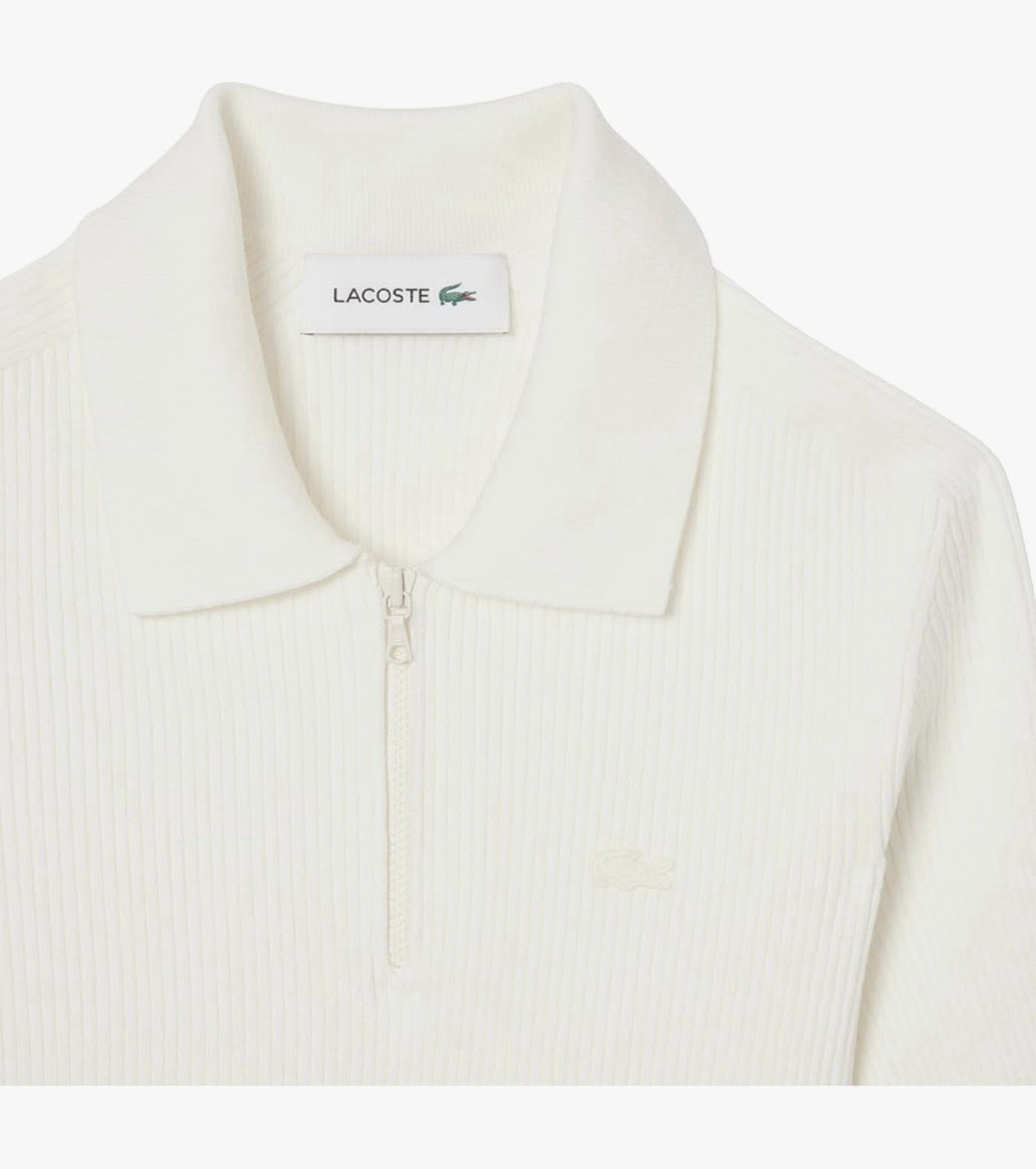Lacoste White Ribbed Knit Collared Zip Front Pleated Dress Short Sleeve 34-2