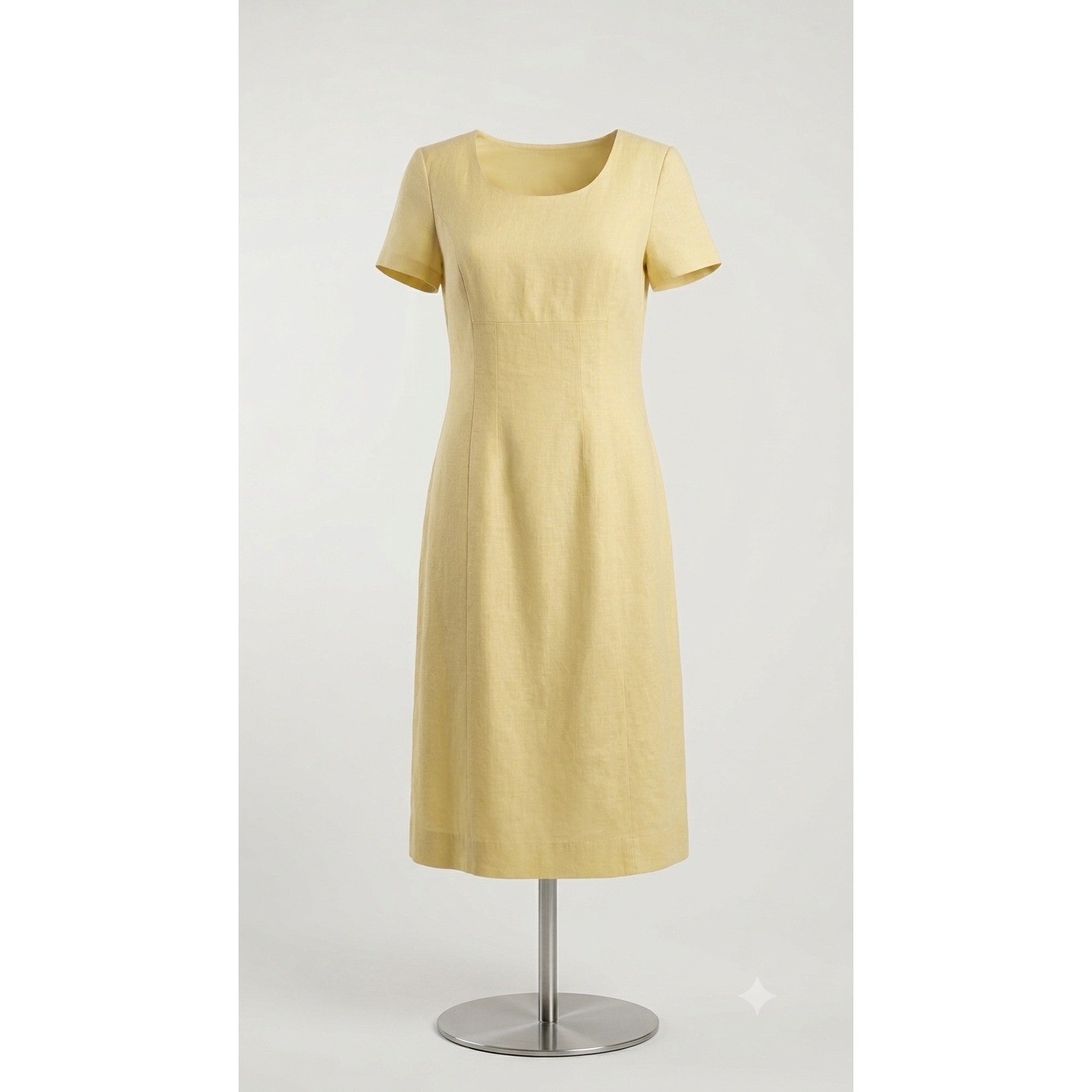 Chadwicks of Boston Yellow Linen Blend Short Sleeve Sheath Midi Dress Size 6