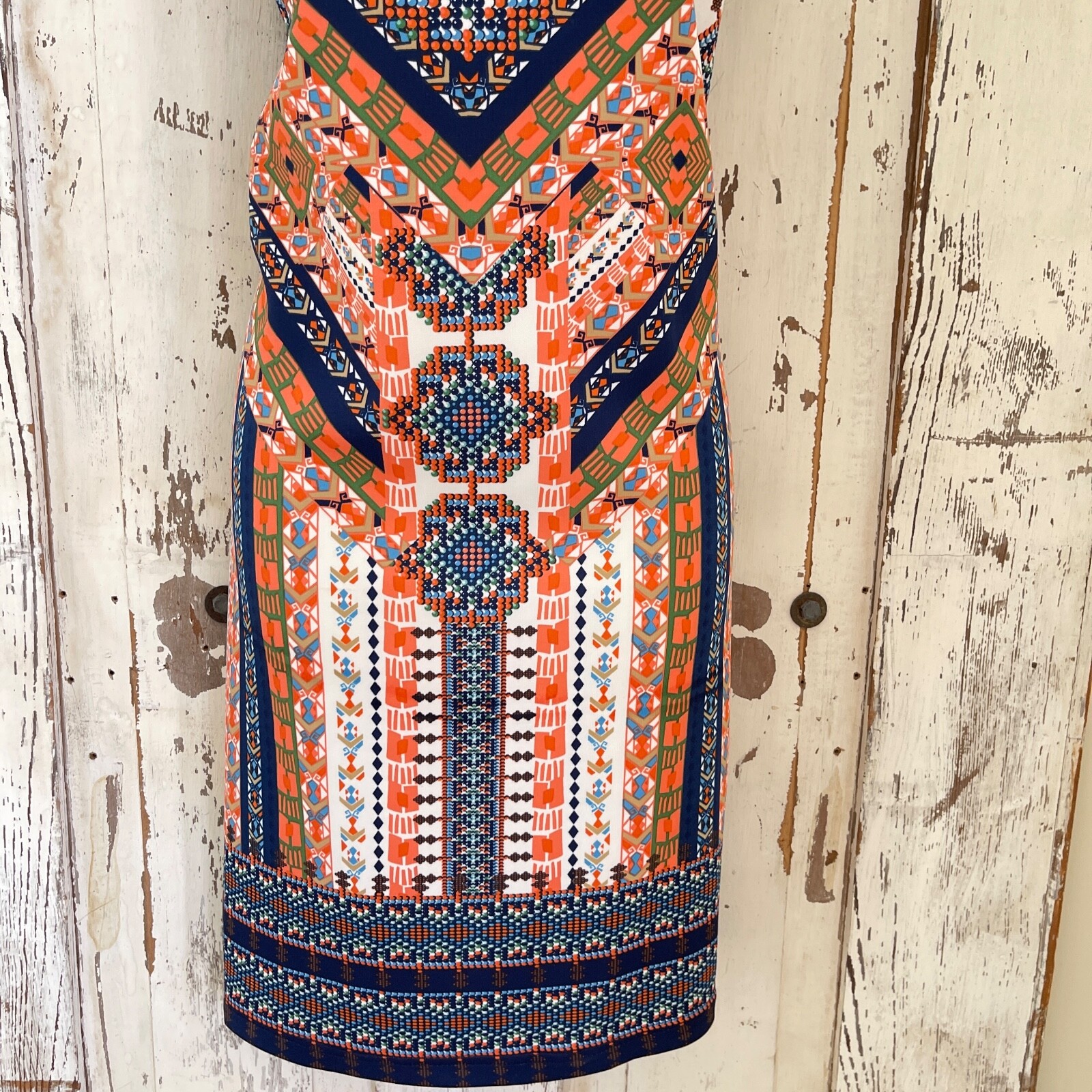 Mlle Gabrielle Sz XL Womans Orange Blue White Green Beige Sleeveless Shift Dress