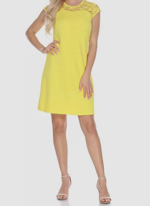 $84 White Mark Women’s Yellow Round Neck Lace Cut Out A-Line Dress Size L