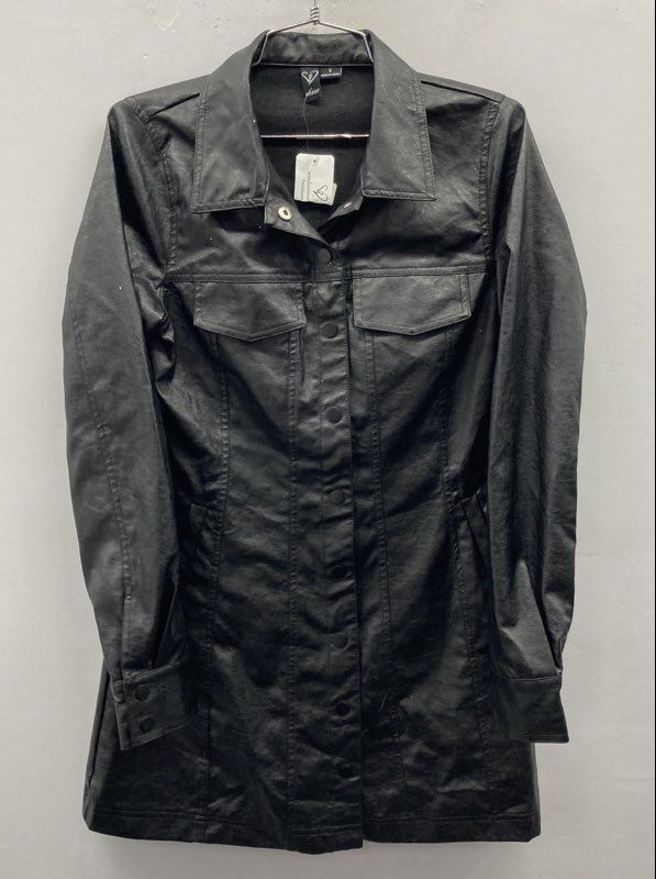 Windsor Women’s Black Faux Leather Snap Button Shirt Dress Size S NWT