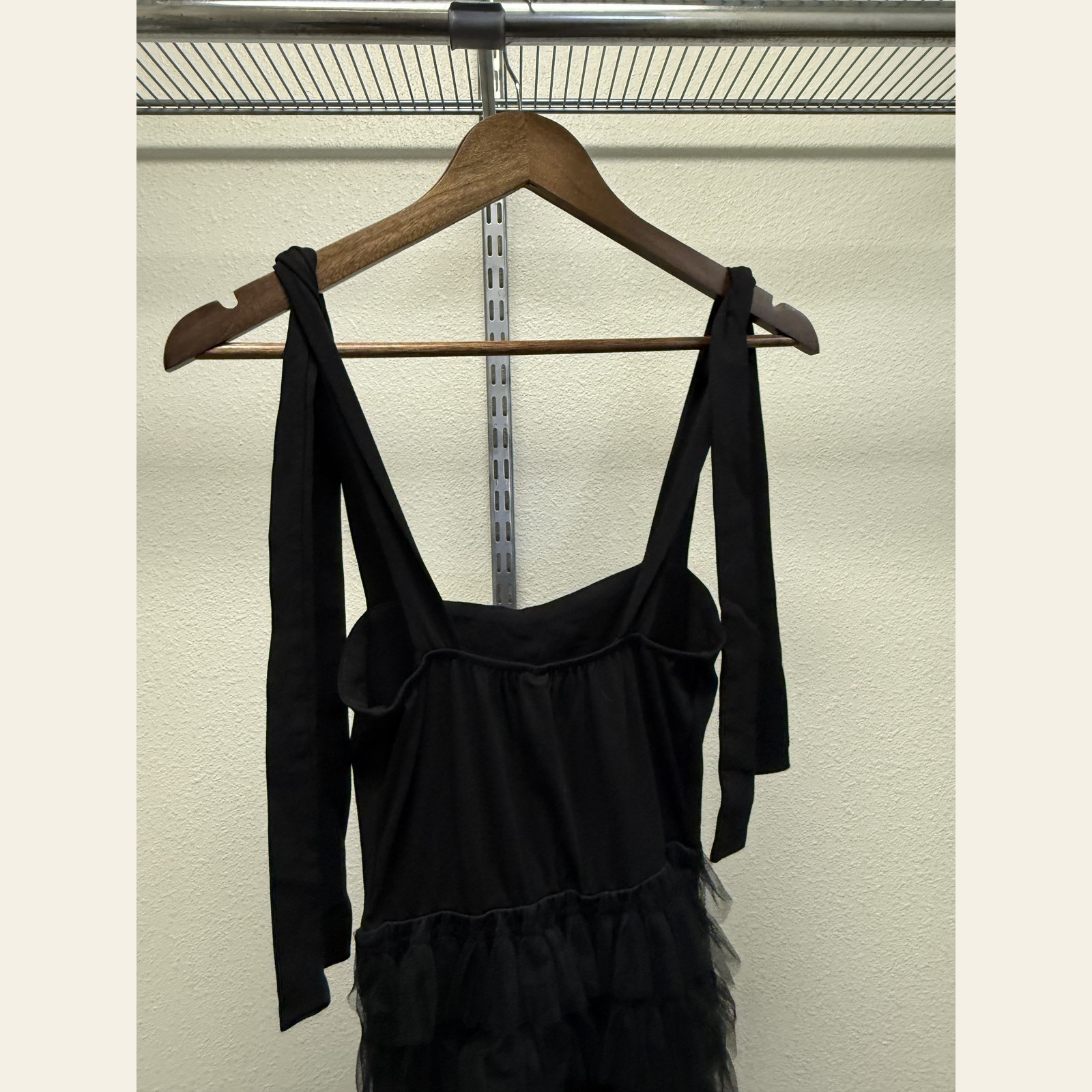 Black Balletcore Tiered Tulle Ruffle Maxi Dress Sweetheart Tie Straps Sz XS S