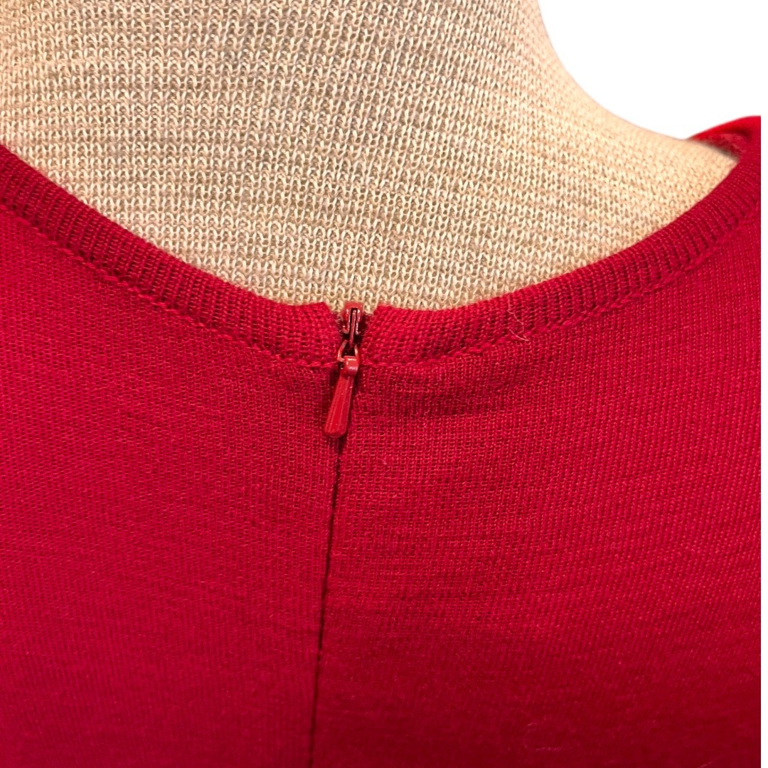 RARE Size L Vintage Andrea Jovine Wool Dress Short Fringed Dress Long Sleeve Red