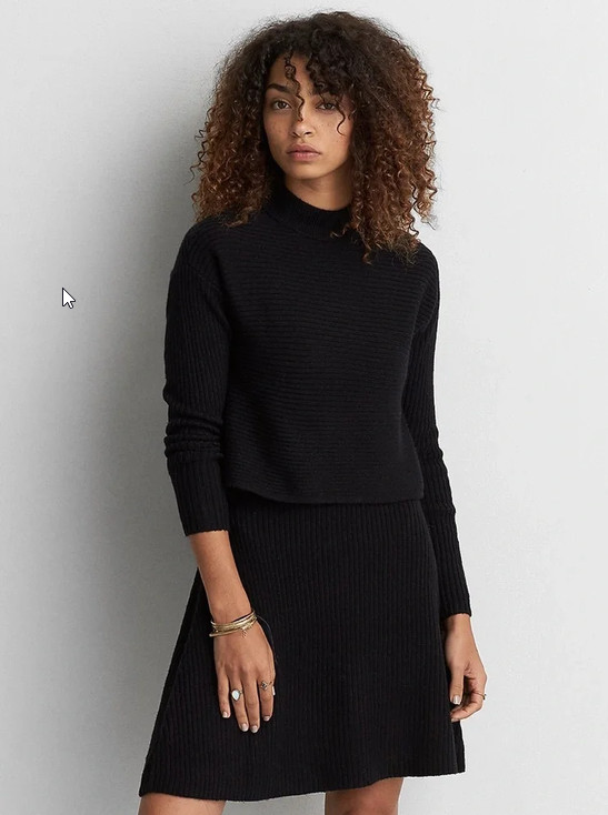 American Eagle Outfitters Tiered Soft Sweater Knit Dress Mock Neck Black Size L