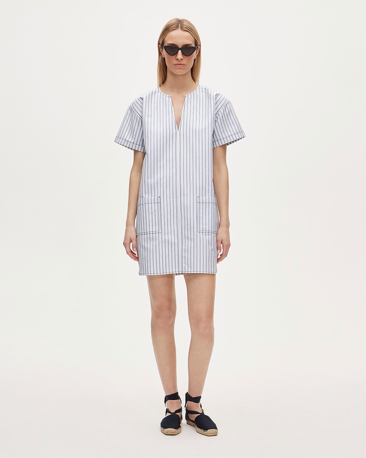 J.Crew Patch-pocket pullover dress in striped structured cotton poplin size M
