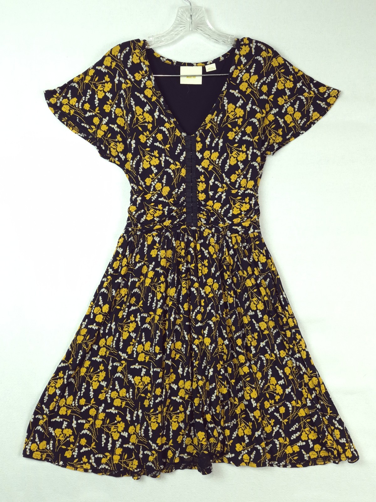 Anthropologie Maeve Paris Summer Breeze Midi Dress Yellow Floral Hook & Eye