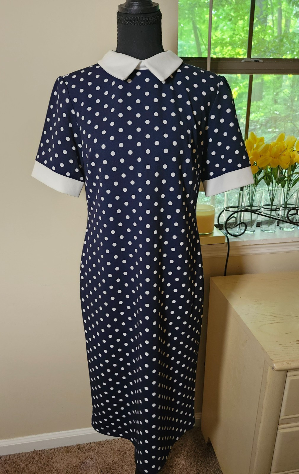 Shelby Palmer Polka Dot Shift Dress Size 10 Navy and White Retro MOD Cottagecore