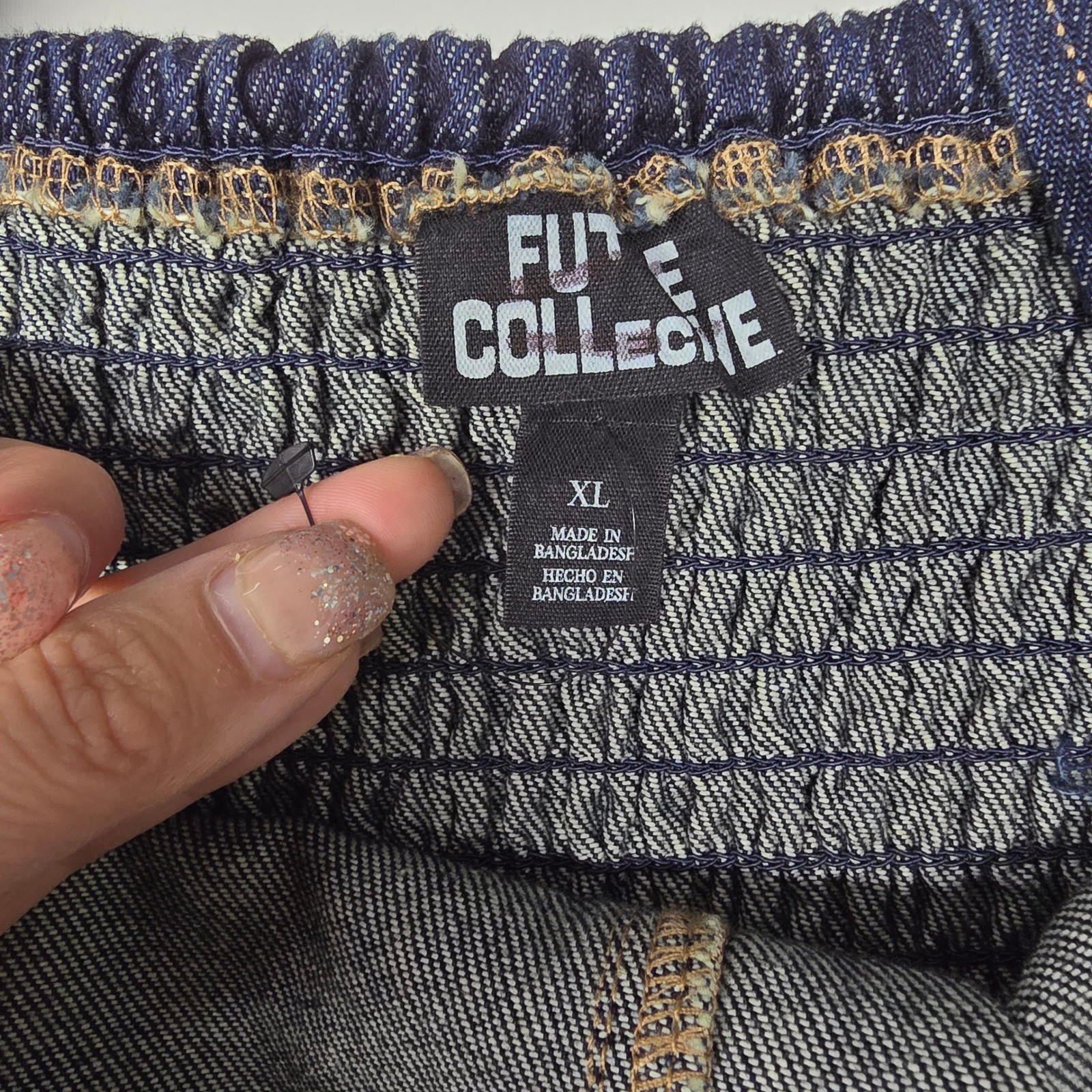 Future Collective Dark Wash Denim Midi Dress Square Neck Smocked Back XL Indigo