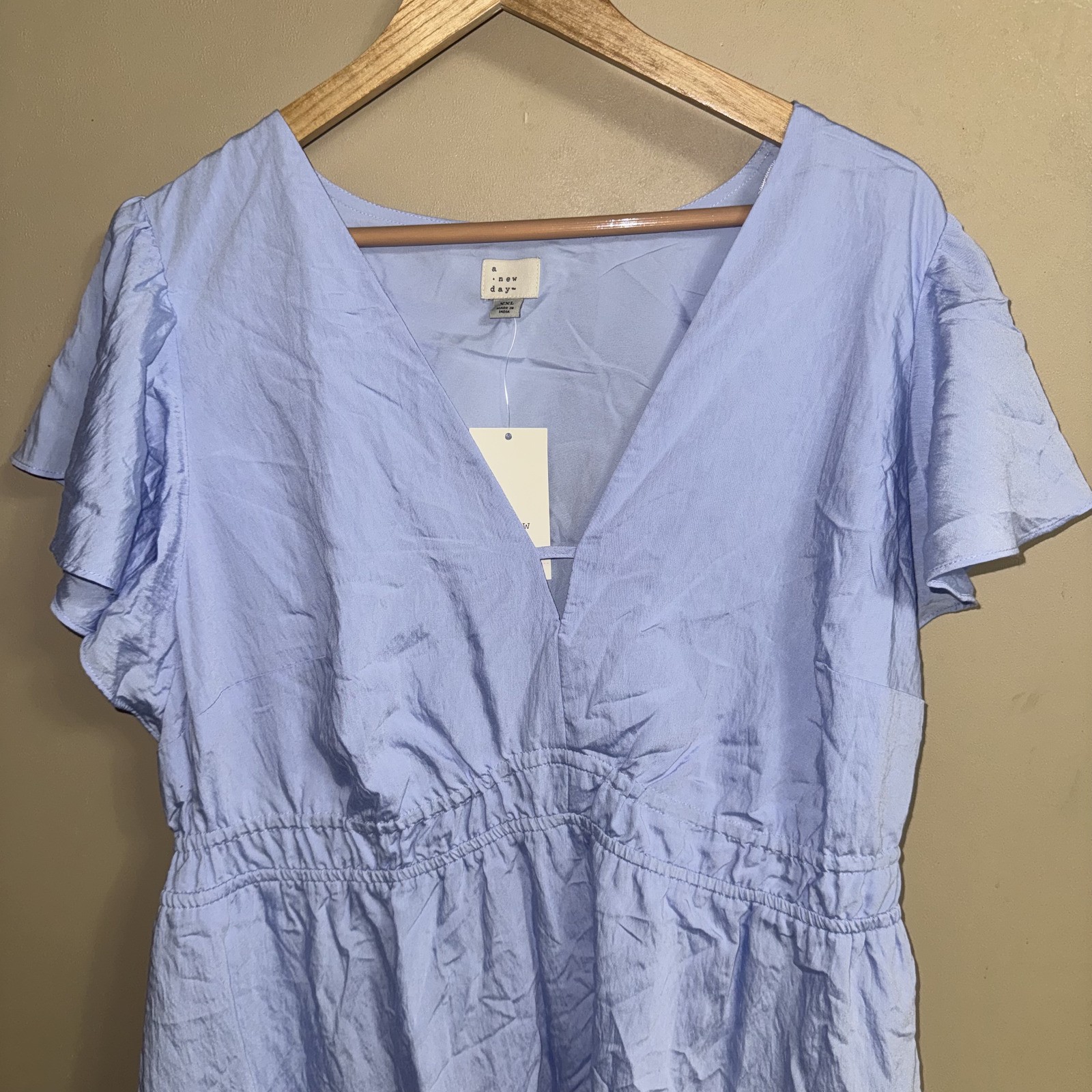 A New Day Light Blue Surplice V-neck Dress Women’s XXL Flutter Sleeve NWT