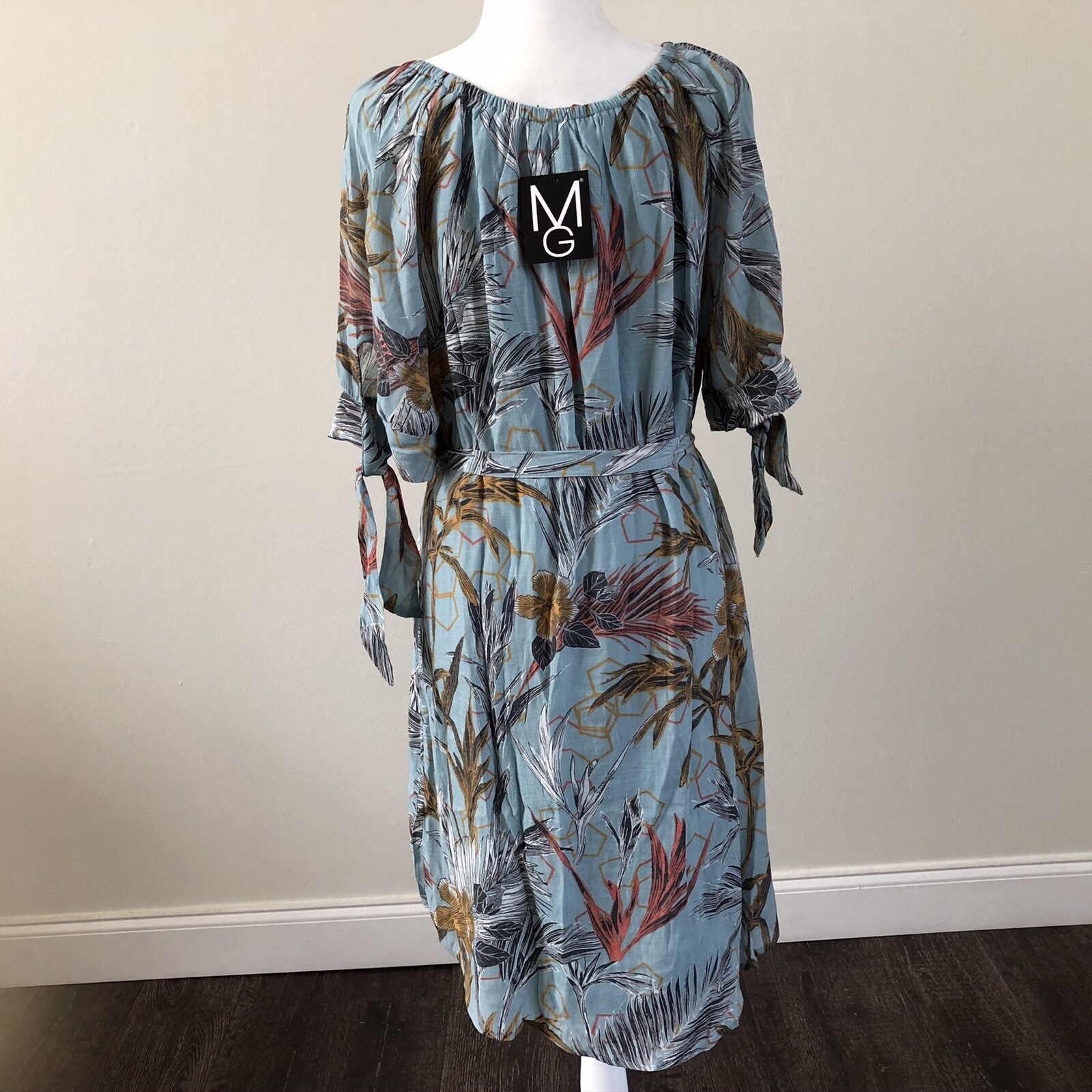 Mile Gabrielle Women’s Teal Blue SS Floral Lined Dress Sz 1XL