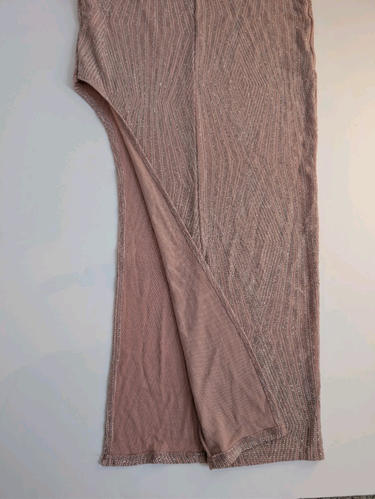 Pink Glitter Strapless Backless Long Bodycon Dress Side Slit Knit