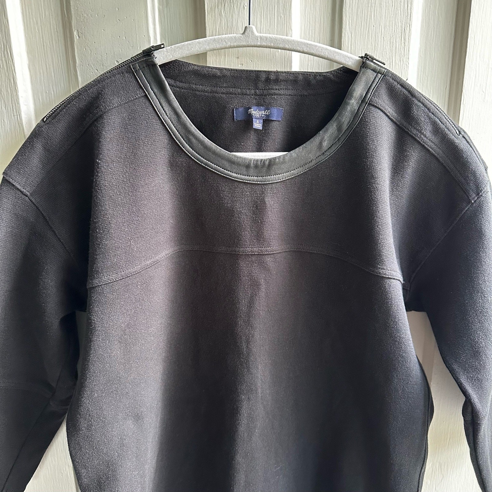 Madewell Black Leather-Trim Piqué Ponte Dress