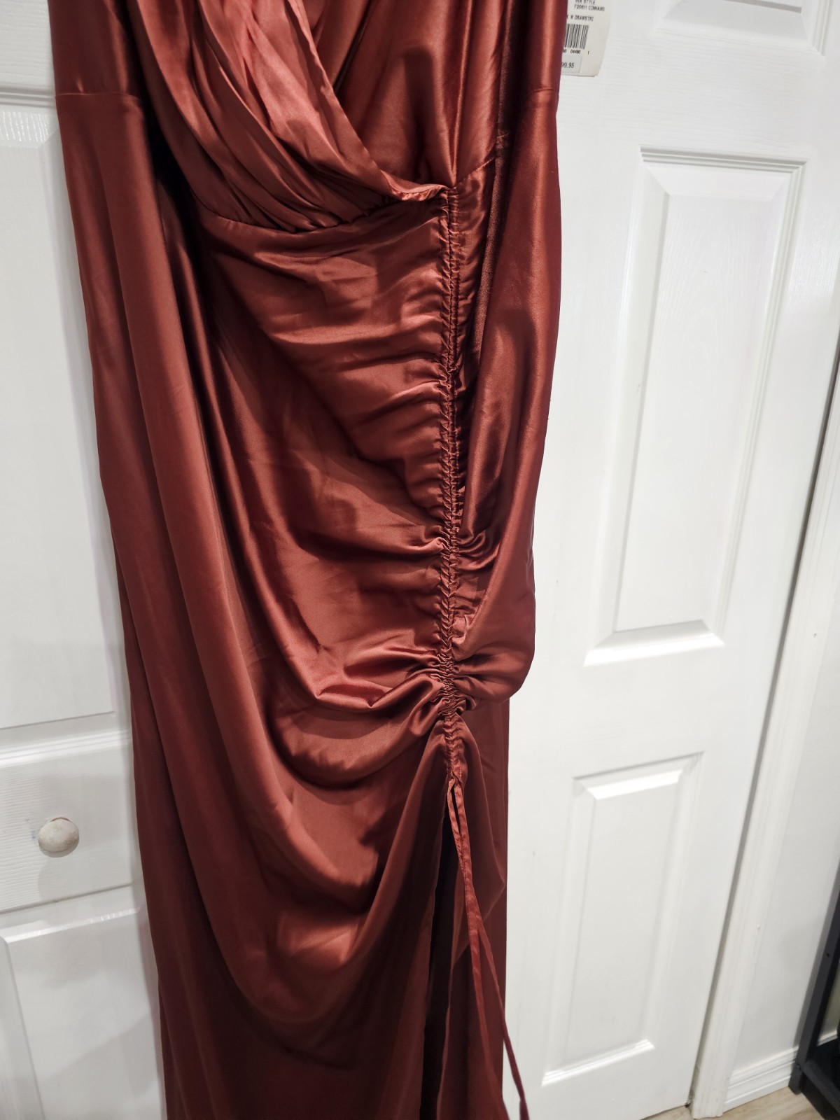 DB Studio Drawstring Dress Brown Satin