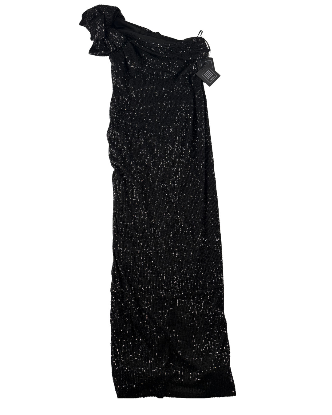 Mac Duggal Ieena Black Sequin One Shoulder Bow Formal Gown Dress Women’s 10 NWOT