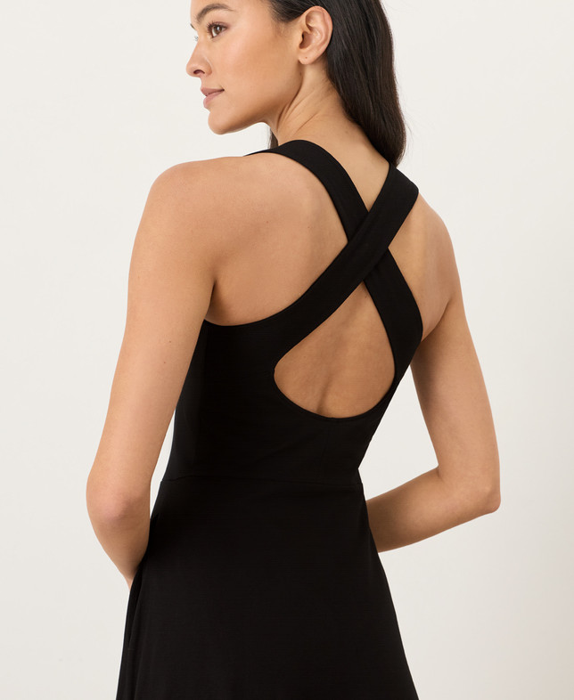 PACT Organic Fit & Flare Open Back Maxi Dress – Black (NEW)