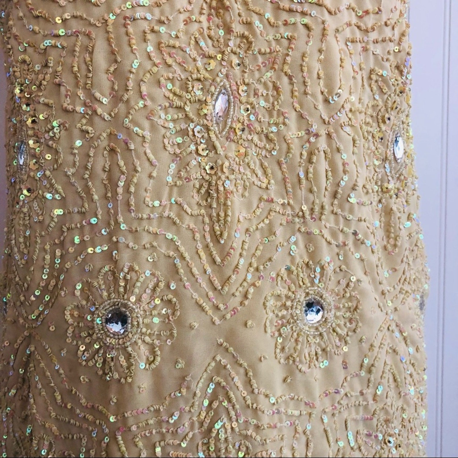 Vintage Yellow ButterCup Sequin Beaded Tunic Top Indian Dress Rhinestones Fancy
