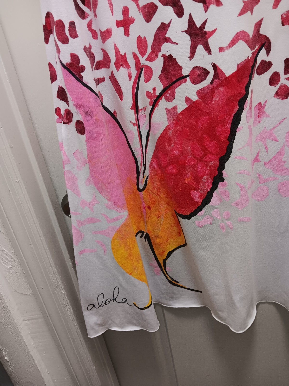 CRAZY FISH Sz. L Hawaiian A-line Knit Maxi Dress Aloha Butterfly Vintage Y2K