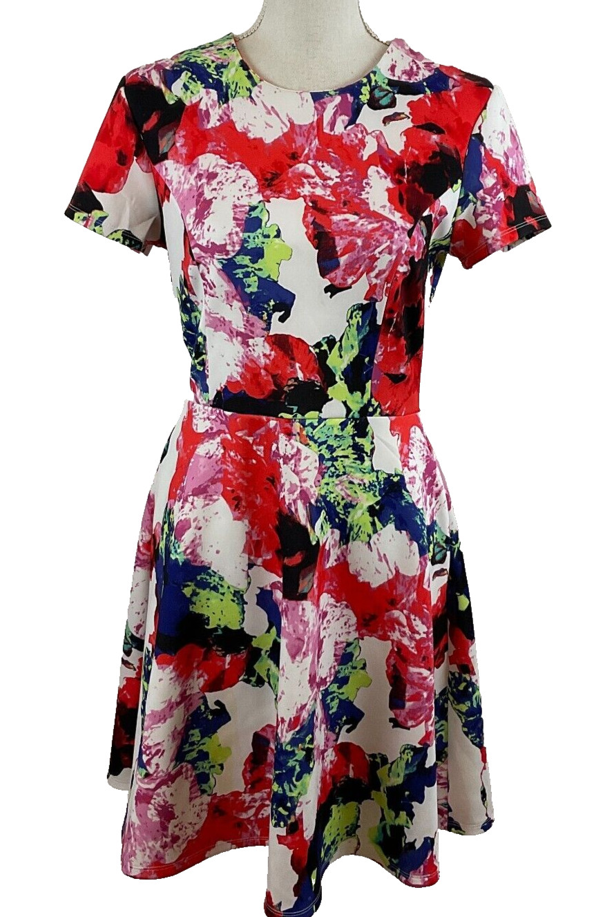 Milly Design Nation Dress A-Line 10 White Red Purple Blue Green Abstract