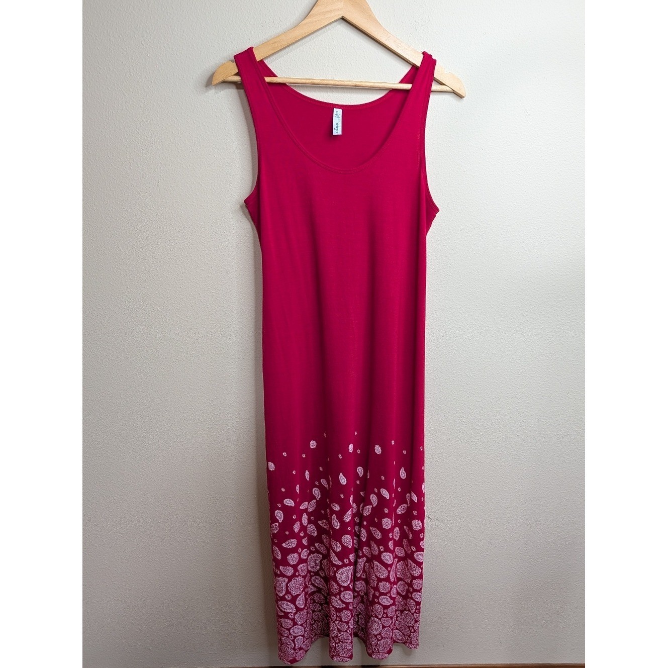 Great Northwest Indigo Paisley Border Tank Dress | Size XL | Raspberry Red