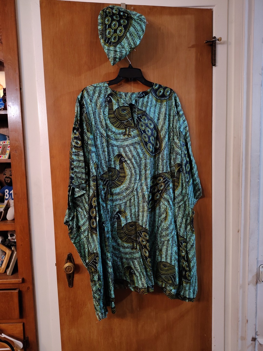Short Kaftan Tunic Top Hat One Size Fit All Peacock African Printed