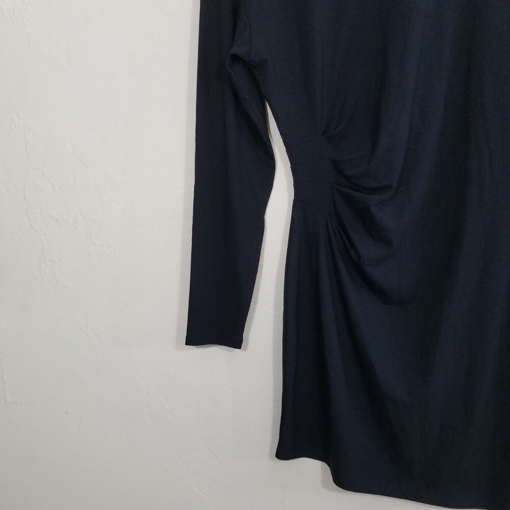 NWT Open Edit Gathered Long Sleeve Asymmetric Hem Mini Dress Black Stretch S