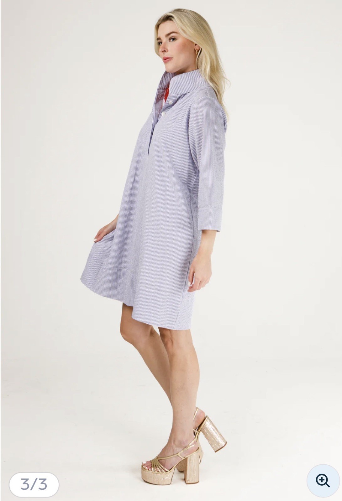 Holly Shae Arden Seersucker Popover Henley Dress Coastal Preppy Size S/M