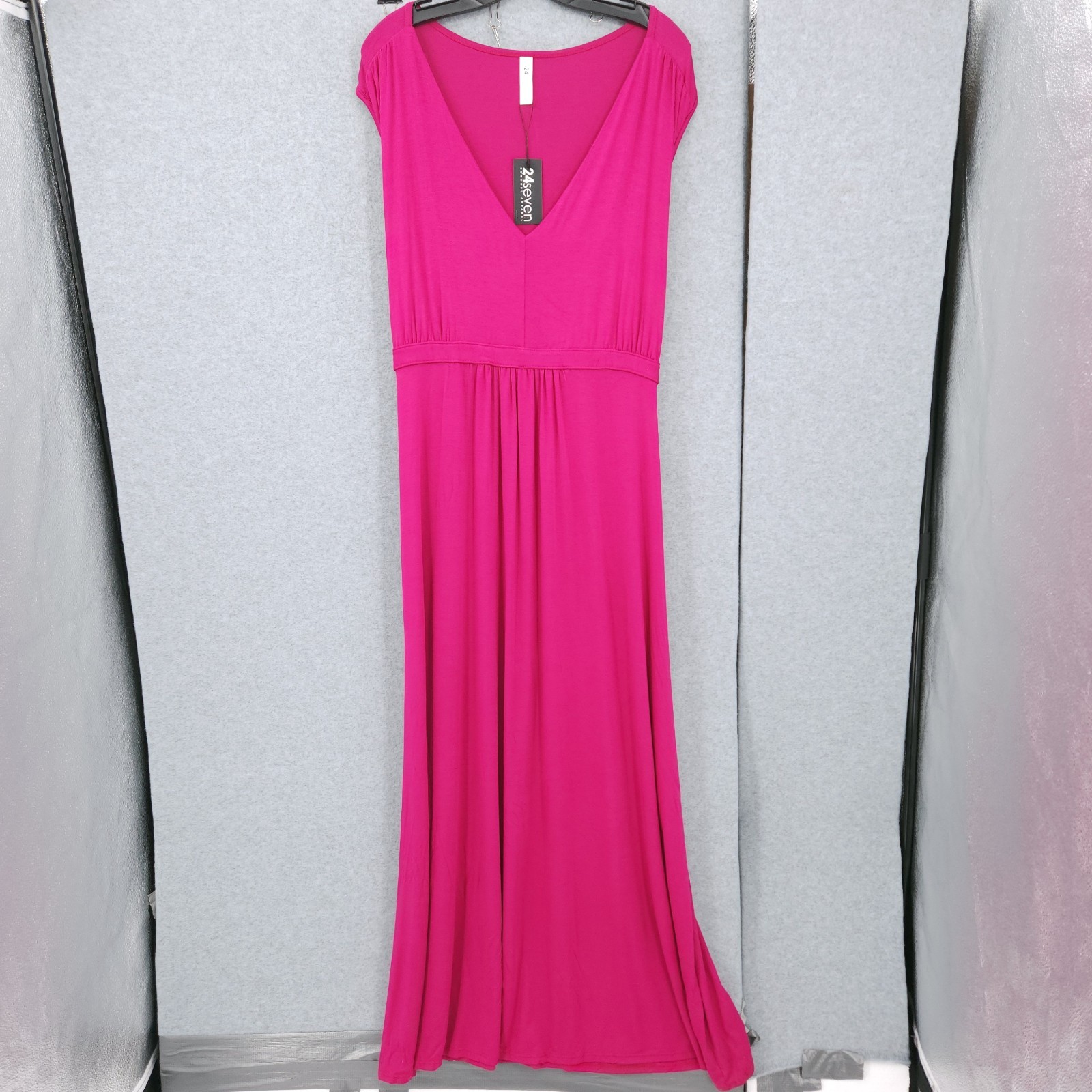 24Seven Comfort Apparel V Neck Belted Purple Long Sleeveless Dress Womens 3X