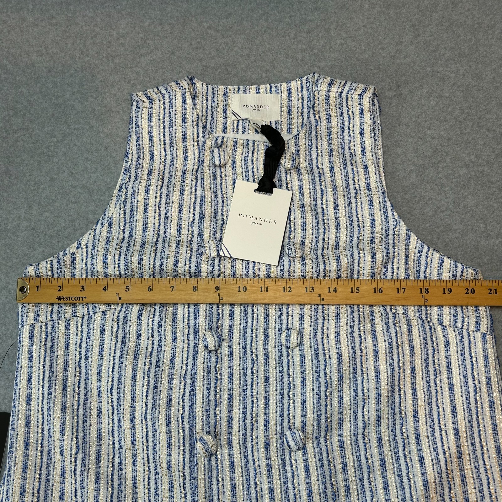 Pomander Place Tuckernuck Bianca Mini Dress Blue Tweed Sleeveless Size Large NWT