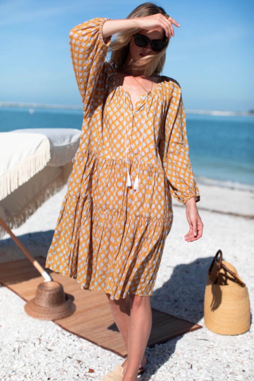 Emerson Fry Small Clemence Dress India Collection Tiered Yellow Boho Beach
