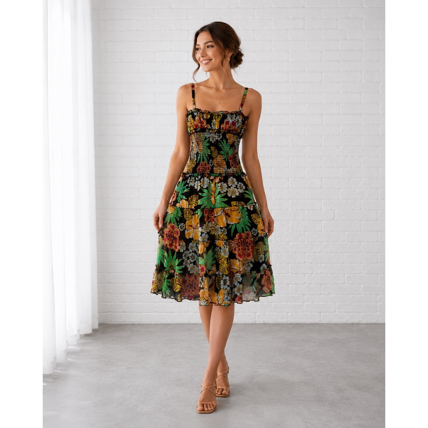 Spense Jeremy Silk Floral Sundress Women’s Size 4 Smocked Boho Tiered Mini Dress